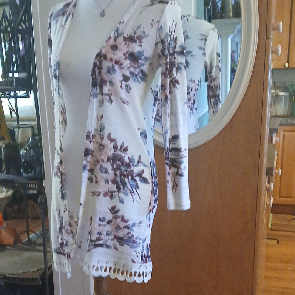 Charlotte Russe Floral Cardigan - White and Purple